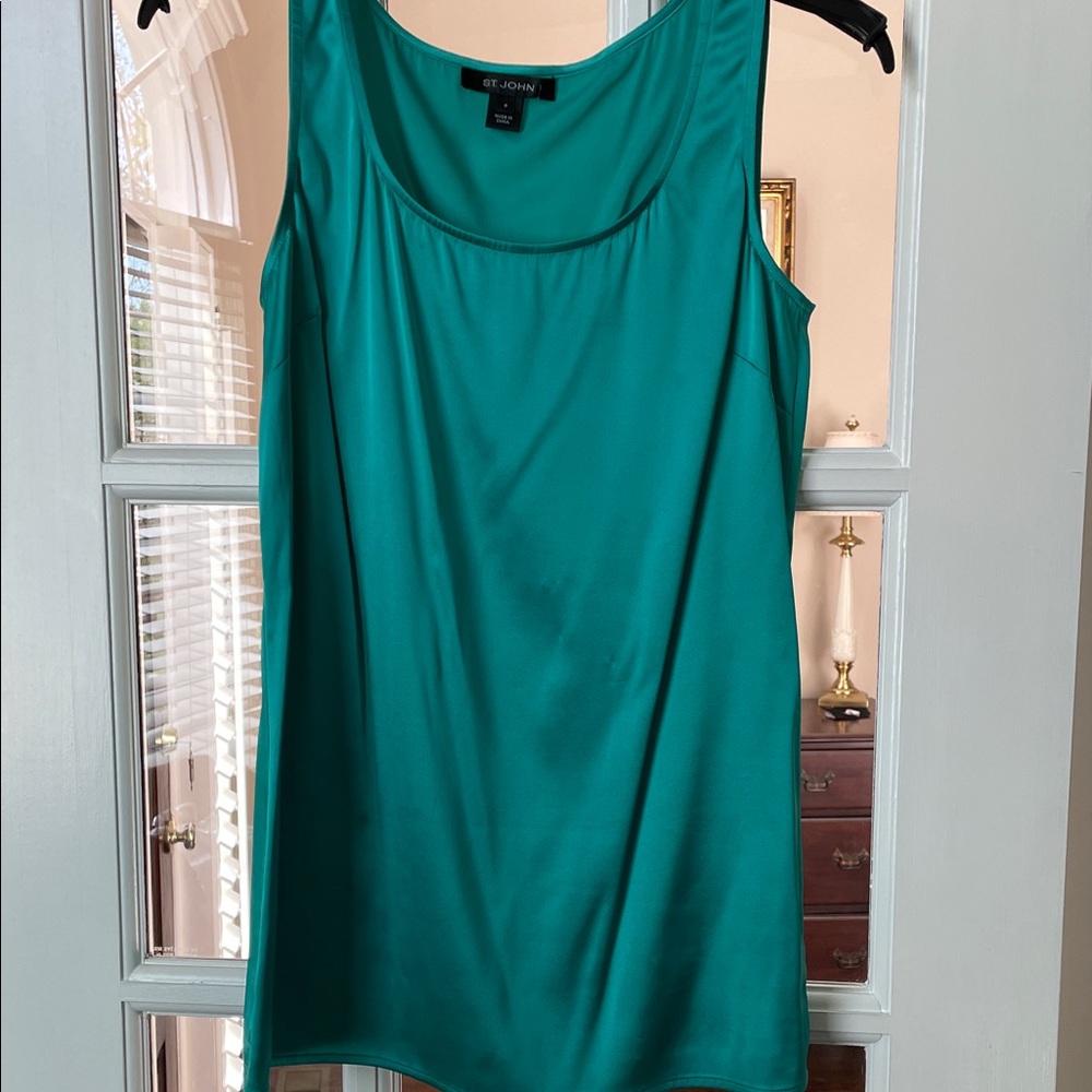 St. John Teal Sheer Chiffon Cape and Silk Camisole (2pc) - Picture 4 of 12
